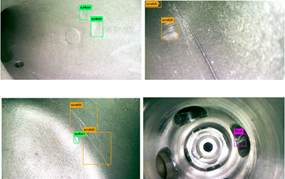 AI智能识别系统内窥镜损伤自动识别示例：裂缝、缺损、腐蚀、严重积碳、凹陷等
